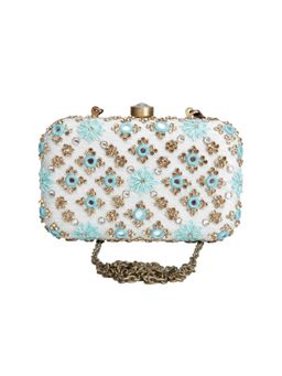 The Purple Sack - Ice Blue Mirrorwork Clutch with Detachable Chain