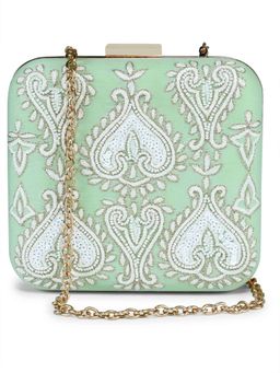 The Purple Sack - Mint Green Subtle Clutch with Detachable Chain