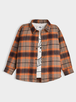 Mi Arcus - Multicolor Check Full Sleeve Shirt with Printed Full Sleeve T-Shirt for Boys