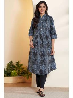 Biba - Women Blue Cotton A Line Kurta