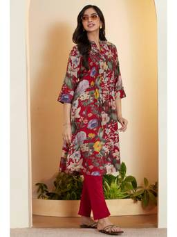 Biba - Women Red Poly Viscose Straight Kurta