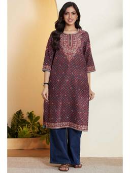 Biba - Women Rust Cotton Straight Kurta