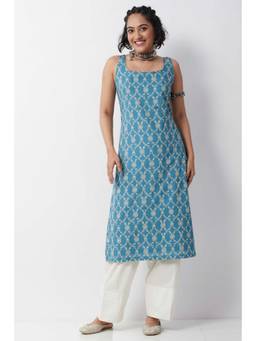 Biba - Women Teal Cotton Regular Kurta