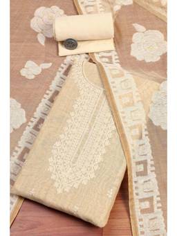 Biba - Women Brown Cotton Casual Embroidered Unstitched Dress Material