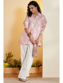 Biba - Women Pink Cotton Silk Regular Kurta with Inner