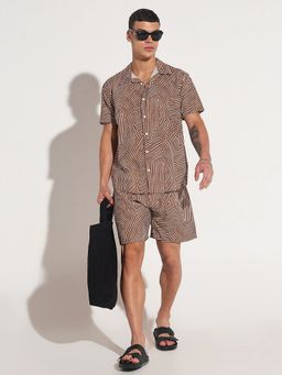 SHOWOFF - Edition Striped Brown Relaxed Fit Co-Ord Set