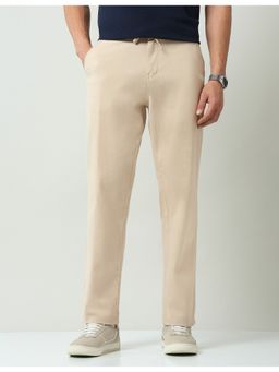 AD By Arvind - Solid Beige Mid Rise Regular Fit Trouser