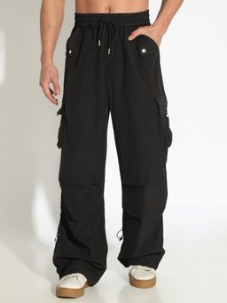 SHOWOFF - Men Black Baggy Parachute Low Rise Trouser