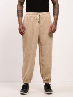 SHOWOFF - Men Beige Relaxed Fit Corduroy Joggers