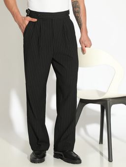 SHOWOFF - Classic Men Striped Black Straight Fit Korean Pants
