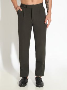 SHOWOFF - Men Green Slim Fit Formal Pleated Low Rise Trouser