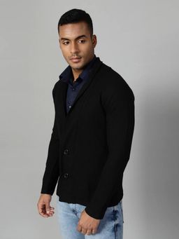 RIGO - Black Shawl Collar Waffle Men Cardigan