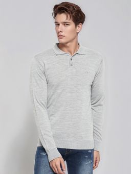 98 Degree North - Men Merino Wool Blend Grey Pullover Sweater