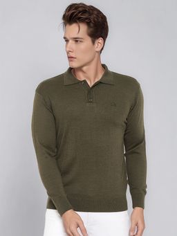 98 Degree North - Men Merino Wool Blend Olive Pullover Sweater