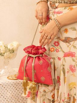 AMYRA - Anahira Embroidered Potli Bag - Rose