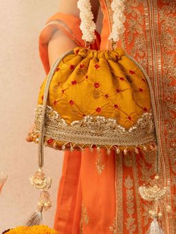 AMYRA - Bandhini Potli Bag - Mustard