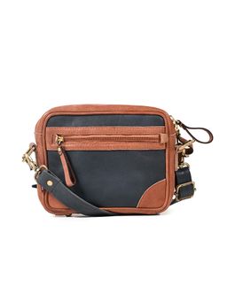 ART N VINTAGE - Winger Navy Blue with Tan Real Leather Mini Sling Bag