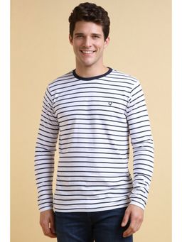 Allen Solly - Men White Stripe Crew Neck T-Shirt