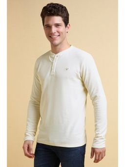 Allen Solly - Men Cream Textured Henley Neck T-Shirt