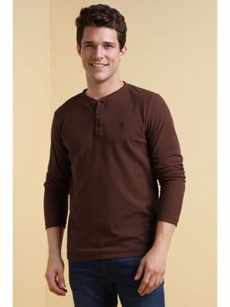 Allen Solly - Men Brown Textured Henley Neck T-Shirt