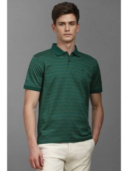 Louis Philippe - Men Green Print Polo Neck T-Shirt