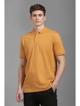 Louis Philippe - Men Mustard Solid Polo Neck T-Shirt