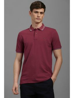 Louis Philippe - Men Purple Solid Polo Neck T-Shirt