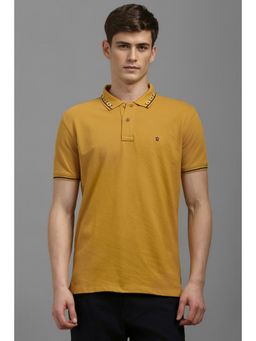 Louis Philippe - Men Yellow Solid Polo Neck T-Shirt
