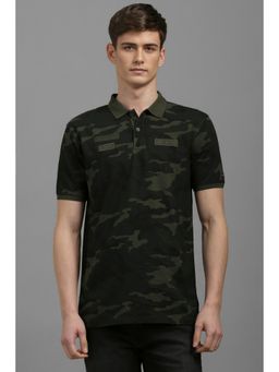 Louis Philippe - Men Olive Printed Polo T-Shirt