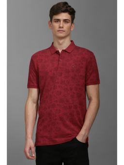 Louis Philippe - Men Red Print Polo T-Shirt