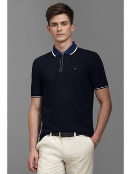 Louis Philippe - Men Navy Blue Solid Polo T-Shirt