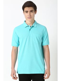 Peter England - Men Turquoise Solid Polo Neck T-Shirt