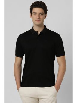 Peter England - Men Black Solid Polo Neck T-Shirt