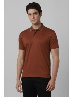 Peter England - Men Brown Solid Polo Neck T-Shirt