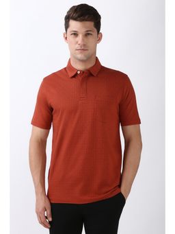 Peter England - Men Rust Printed Polo T-Shirt