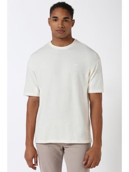Peter England - Men White Printed Round Crew Neck T-Shirt