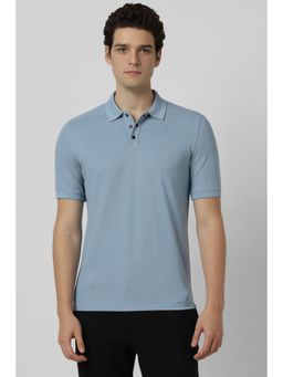 Peter England - Men Blue Solid Polo Neck T-Shirt