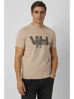 Van Heusen - Men Beige Printed Crew Neck T-Shirt