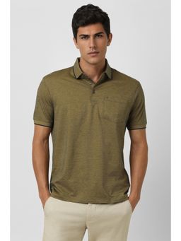 Van Heusen - Men Olive Print Polo Neck T-Shirt