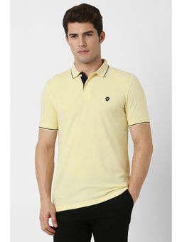 Van Heusen - Men Yellow Solid Polo Neck T-Shirt