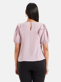 Kazo - Pink Puff Sleeves Top With Ruffle And Lace Detail