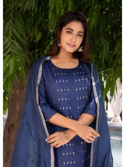 Do Dhaage - Self Zari Sequinned Navy Kurta (Set of 3)