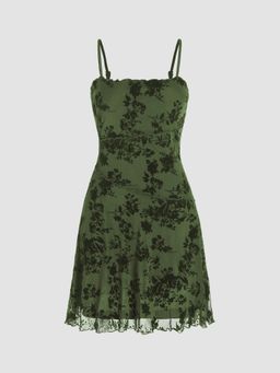 Cider - Green Floral Lace Mini Dress