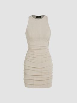 Cider - Beige Textured Knit Sleeveless Mini Dress