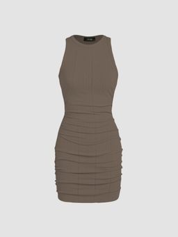 Cider - Coffee Textured Knit Sleeveless Mini Dress