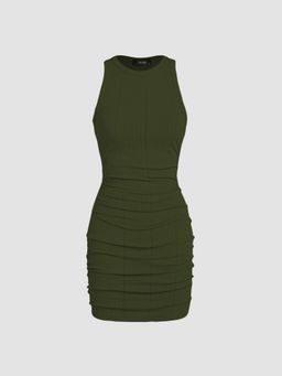 Cider - Green Textured Knit Sleeveless Mini Dress