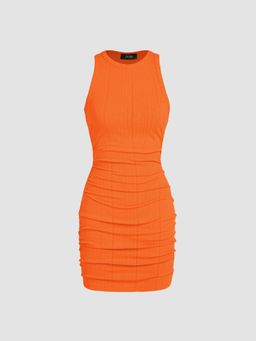 Cider - Orange Textured Knit Sleeveless Mini Dress