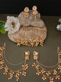 Sanjog - Gold Plated Pachi Kundan and Ghungaroo Studded Kashmiri Drop Earrings