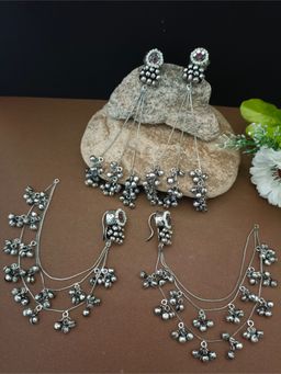 Sanjog - Silver-Plated Pachi Kundan and Ghungaroo Studded Kashmiri Drop Earrings