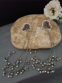 Sanjog - Multi Color Brass-Plated Stones Studded and Ghungroo Beaded Oxidised Drop Earrings